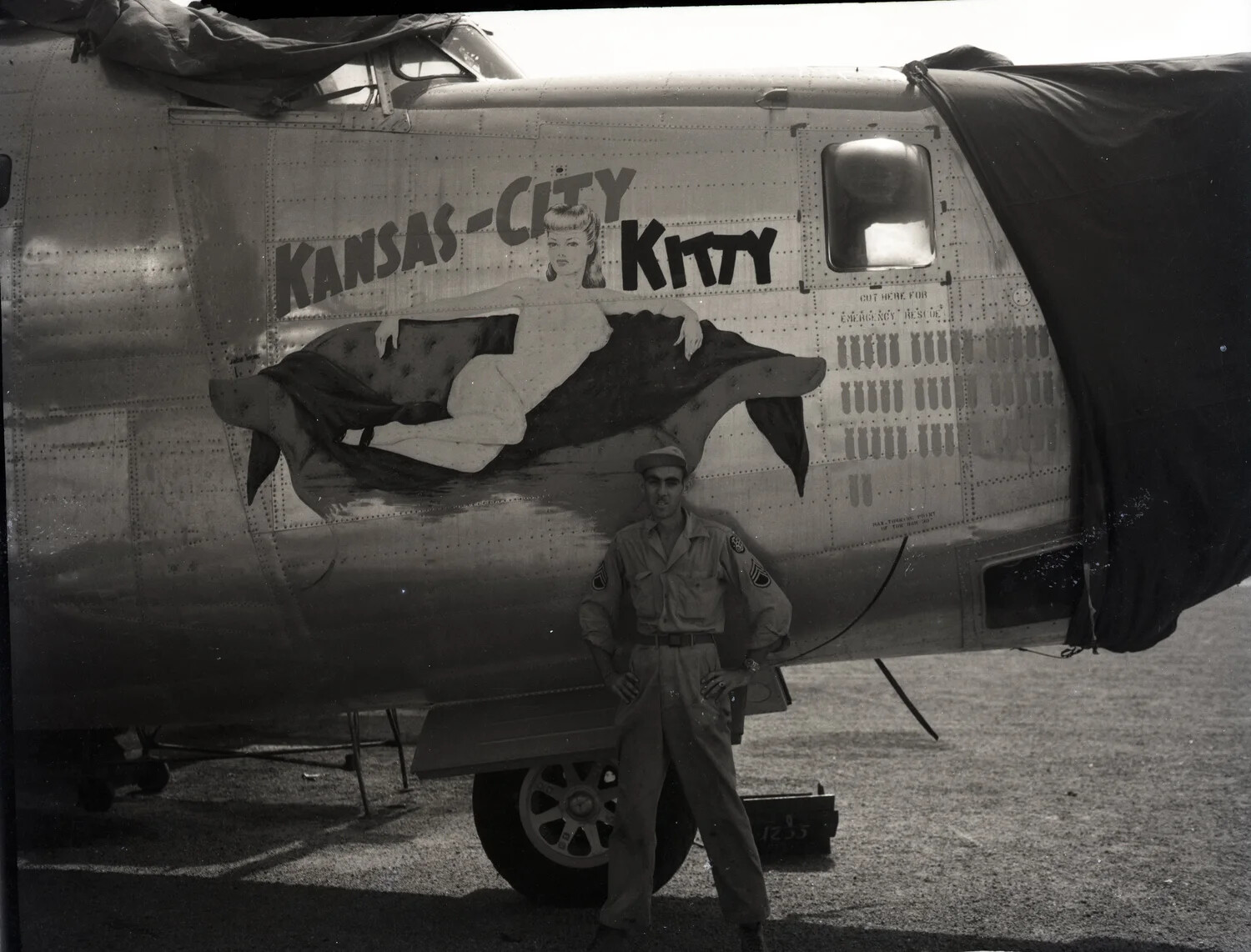 B-25 Mitchell 'Kansas-City Kitty' Nose Art with NCO, 345th Bombardment Group, WWII Pacific Theater