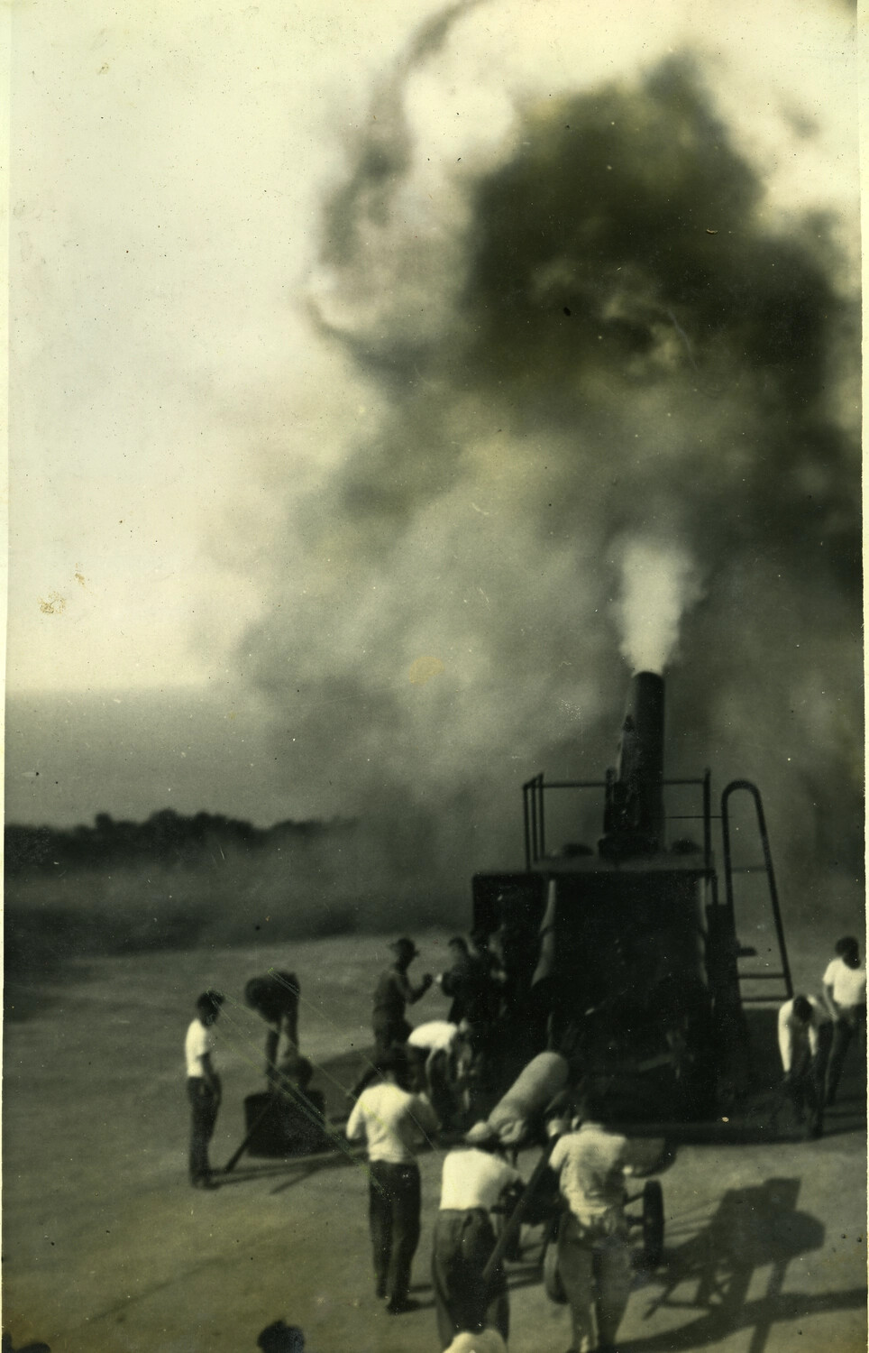 Coast Artillery Gun Firing with Crew Loading Projectile, Manila Bay Harbor Defenses