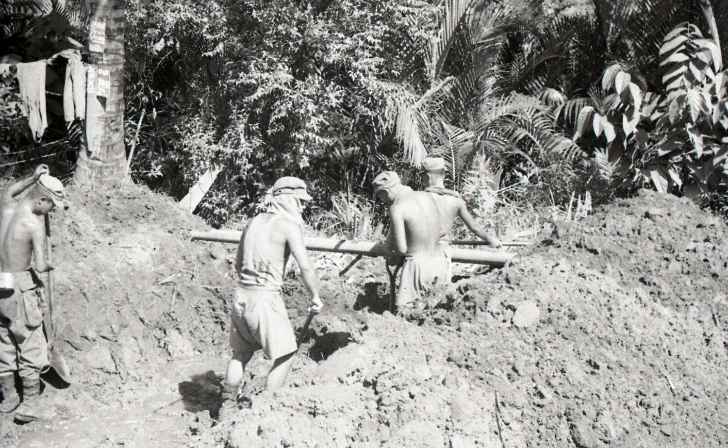 American Soldiers Performing Earthworks Labor in Jungle Terrain, Luzon, Philippines, WWII