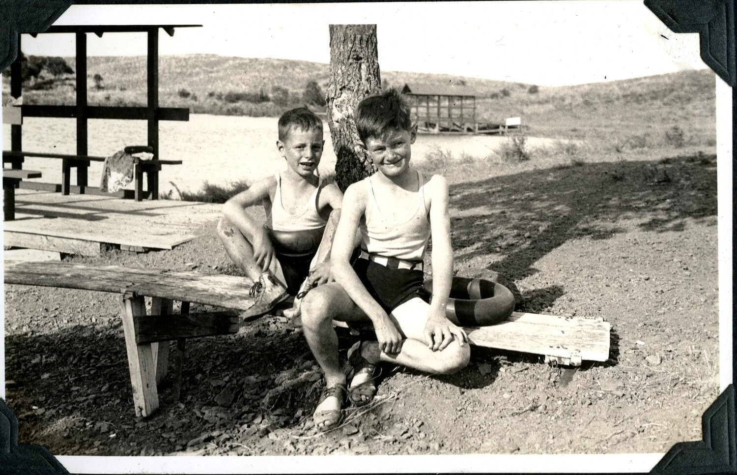 Two Boys at a Lakeside Picnic Area, Family Snapshot (Jervey Signal Corps Album)