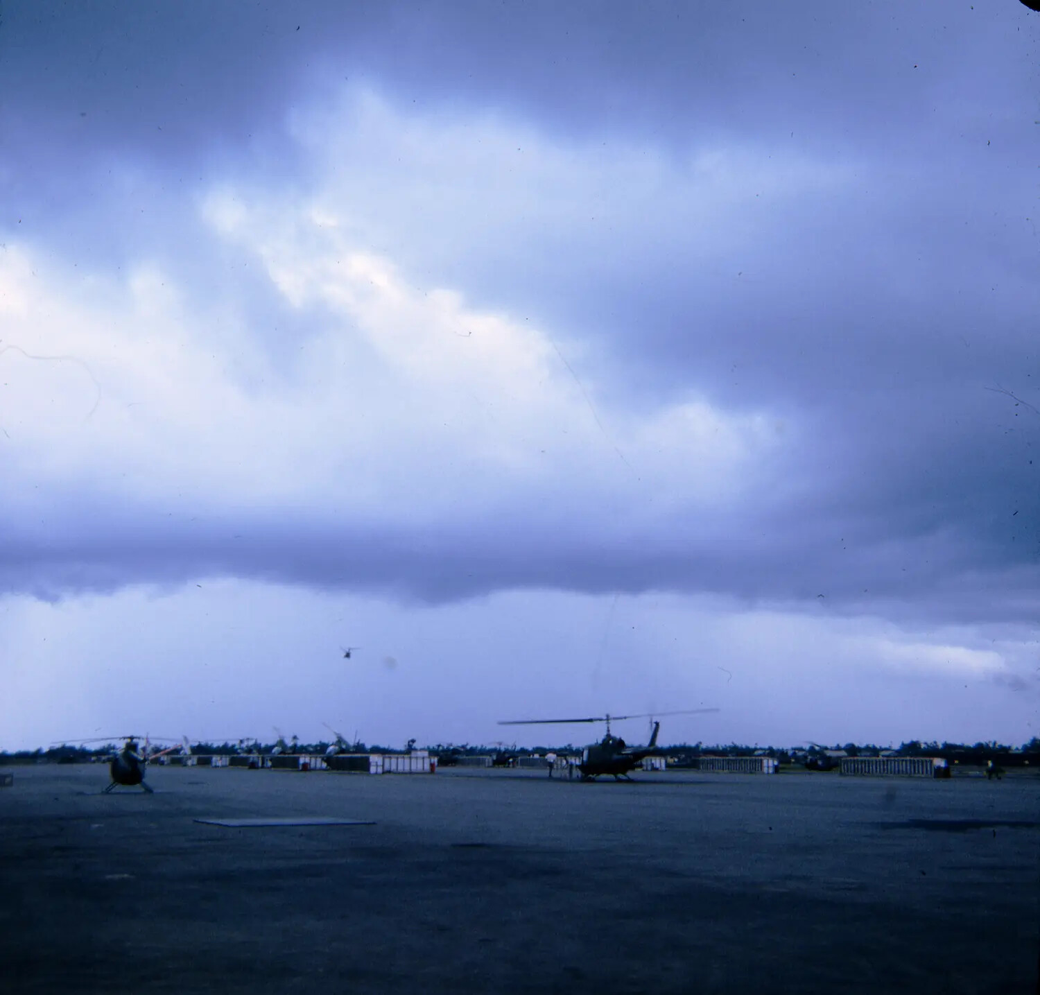 Helicopter Flight Line Under Monsoon Sky, Vietnam, 35mm Slide
