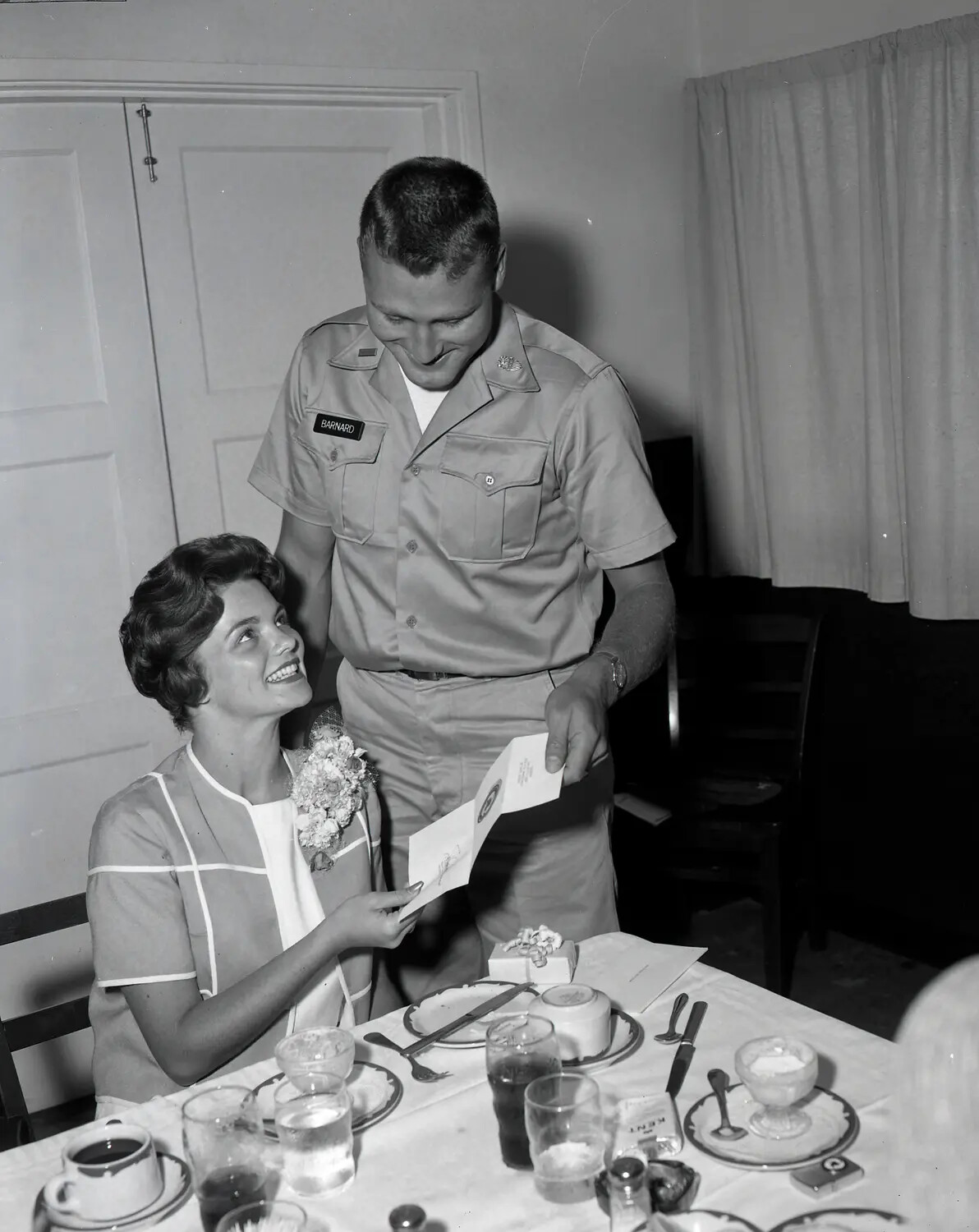 Lt. Barnard Presents Card to Honoree at Reserve Officers' Function, c. early 1960s