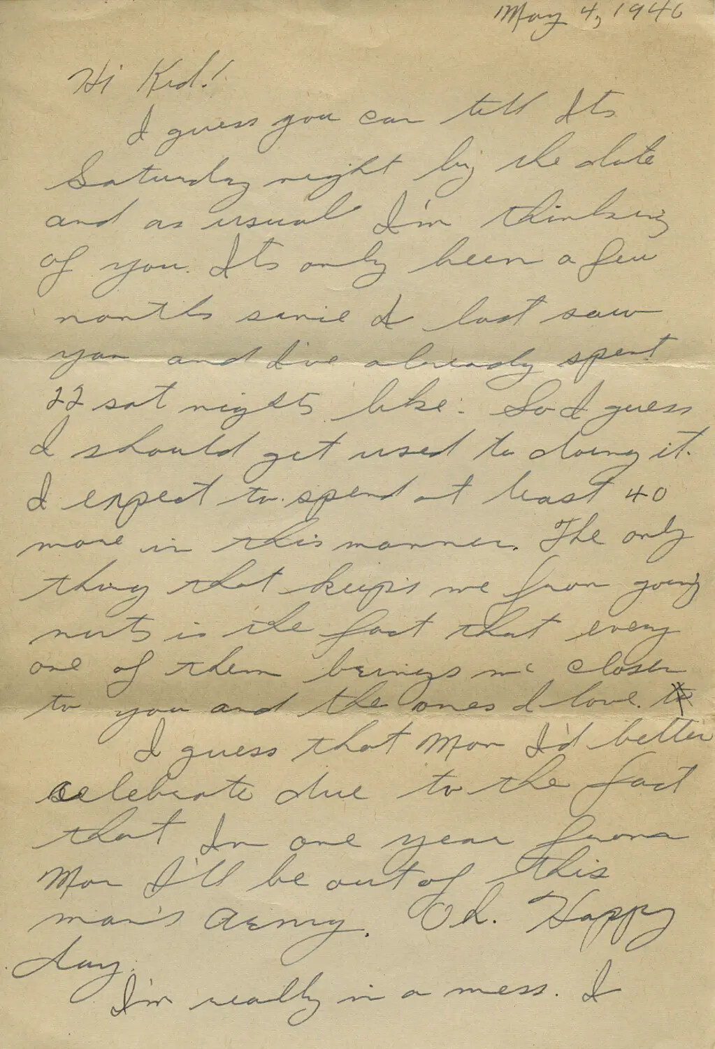 Handwritten Letter Dated May 4, 1946, "Hi Kid!" — Moon/Sammiet Correspondence Collection