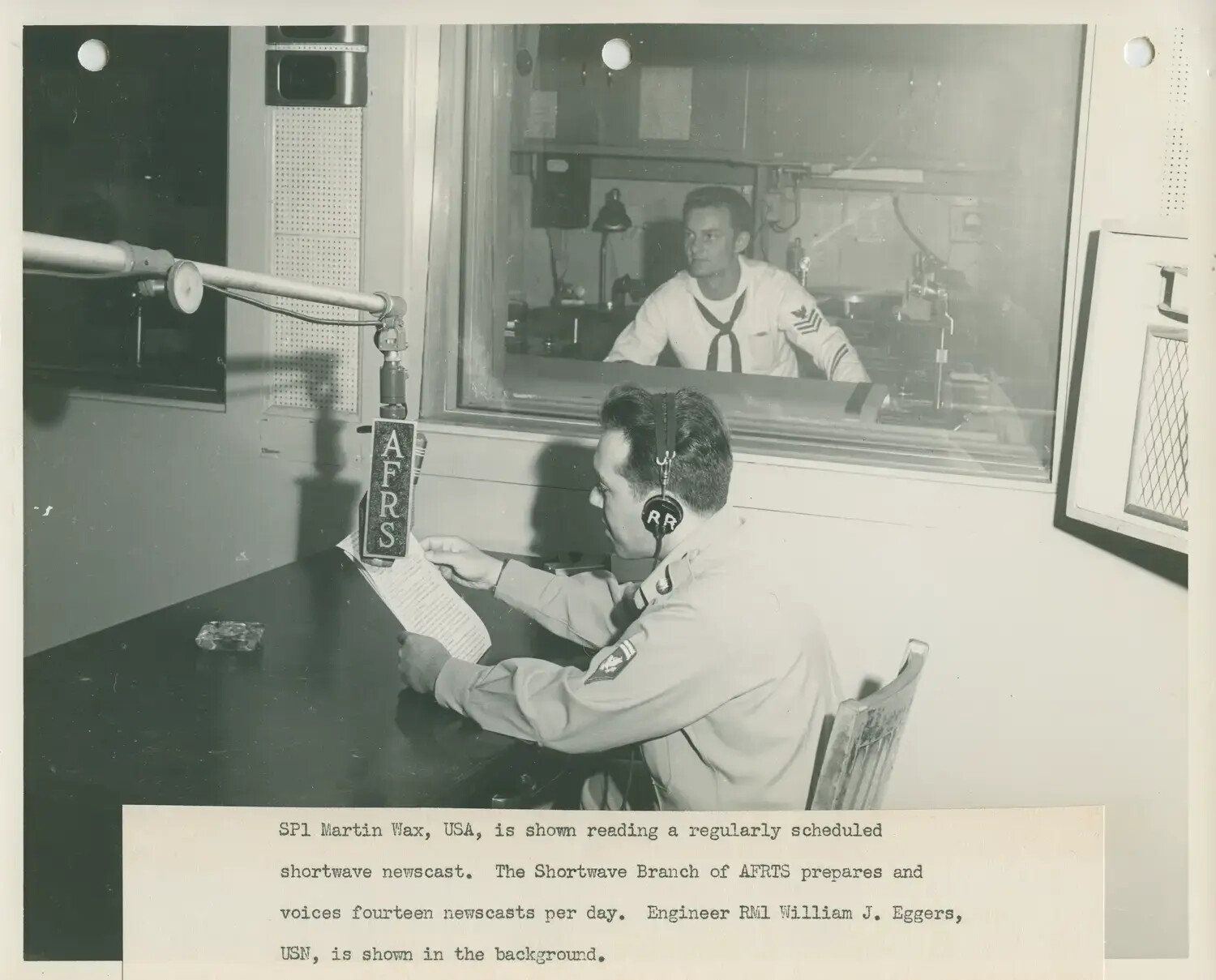 AFRTS Shortwave Newscast Broadcast, SP1 Martin Wax and RM1 William J. Eggers