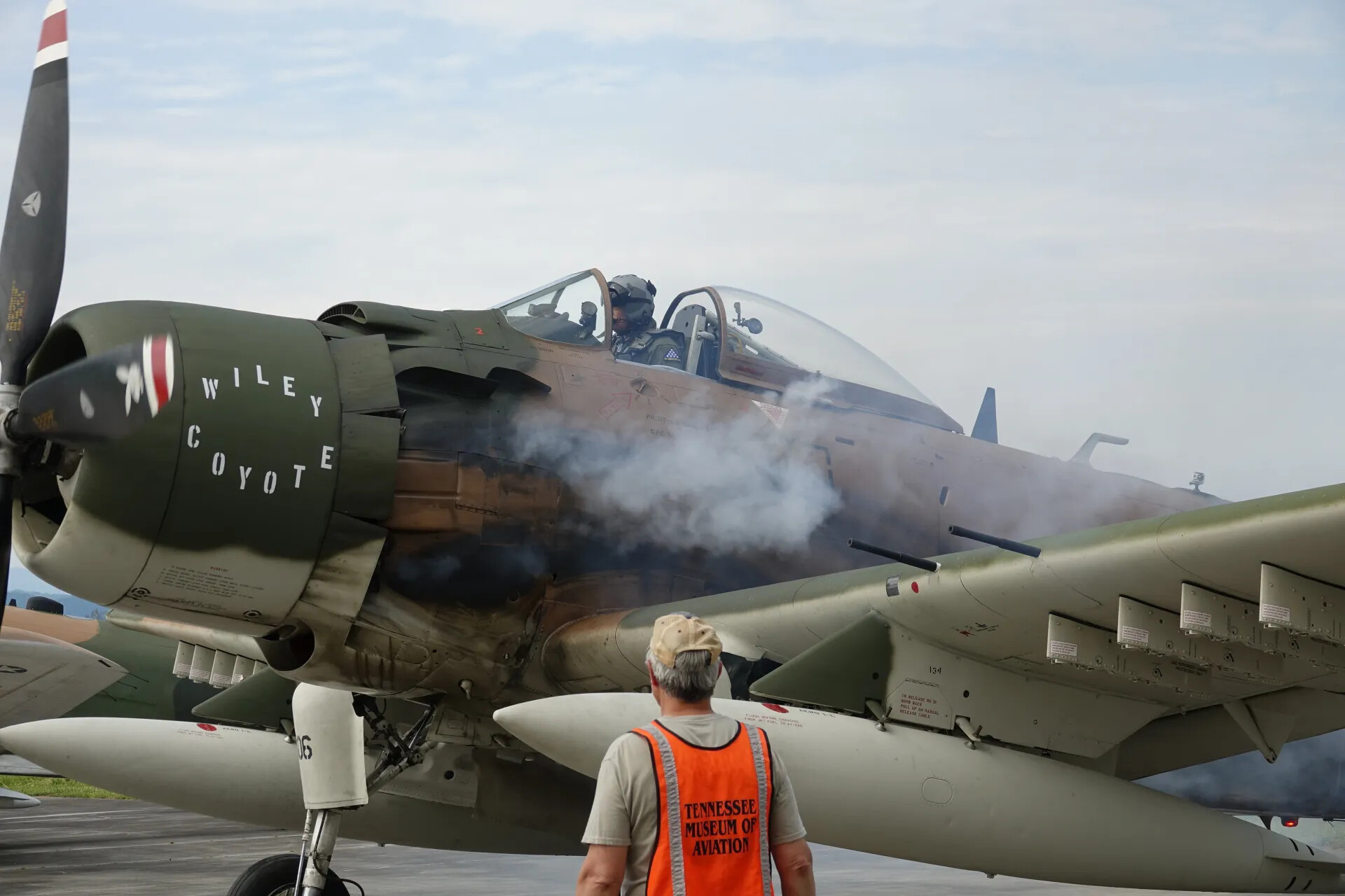 Restored A-1 Skyraider 'Wiley Coyote' Starting Engine at Air Show