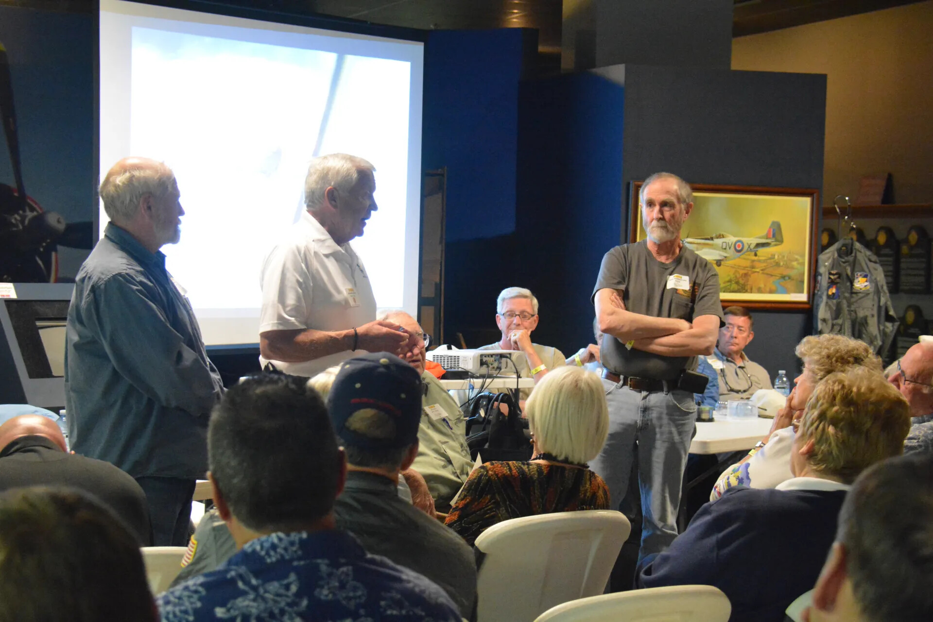Wide View of Reunion Panel with Projection Screen and P-51 Painting, Skyraider Association Meeting, 2 May 2015