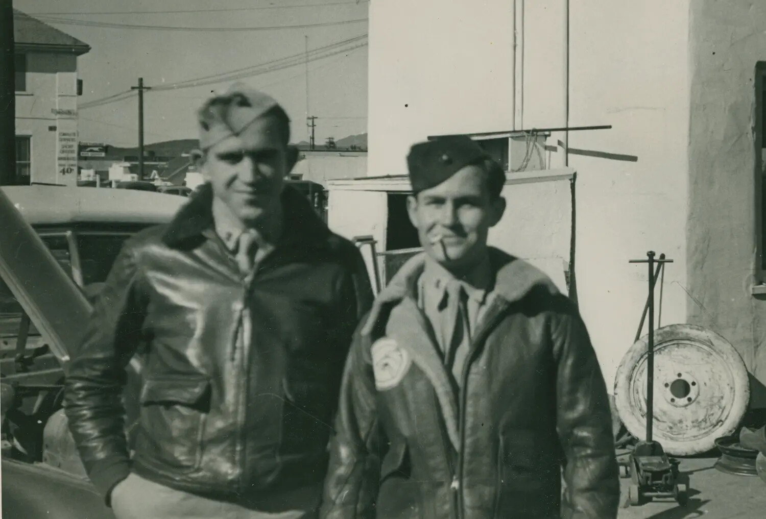 Two U.S. Army Air Forces Airmen in Leather Flight Jackets, WWII Era