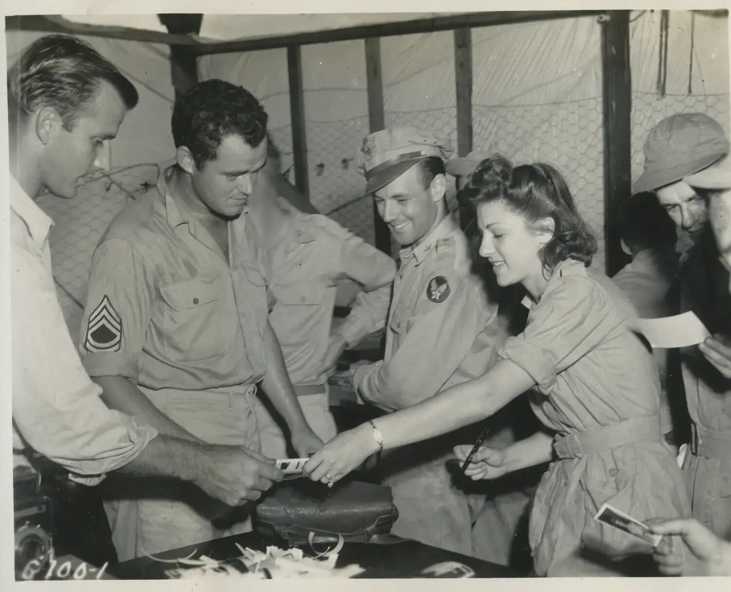Servicemen and Civilian Woman in Presentation Ceremony, 312th Bomb Group Area of Operations