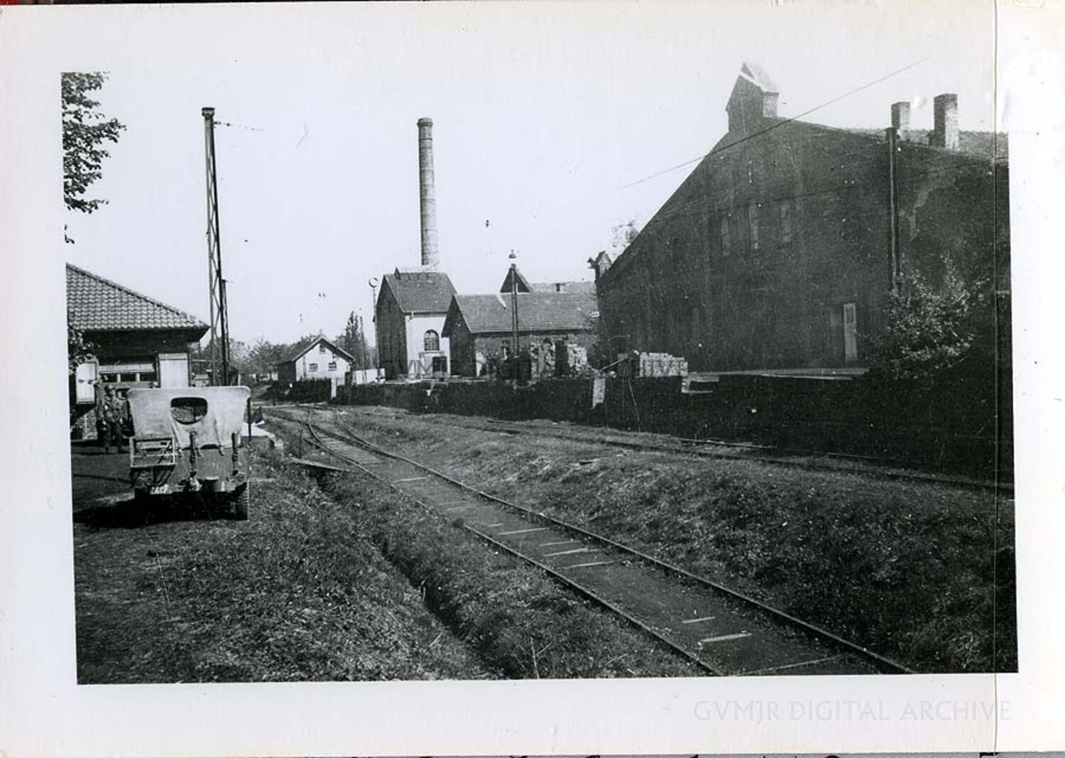 U.S. Army Jeep at an Industrial Rail Depot, Germany, 1945