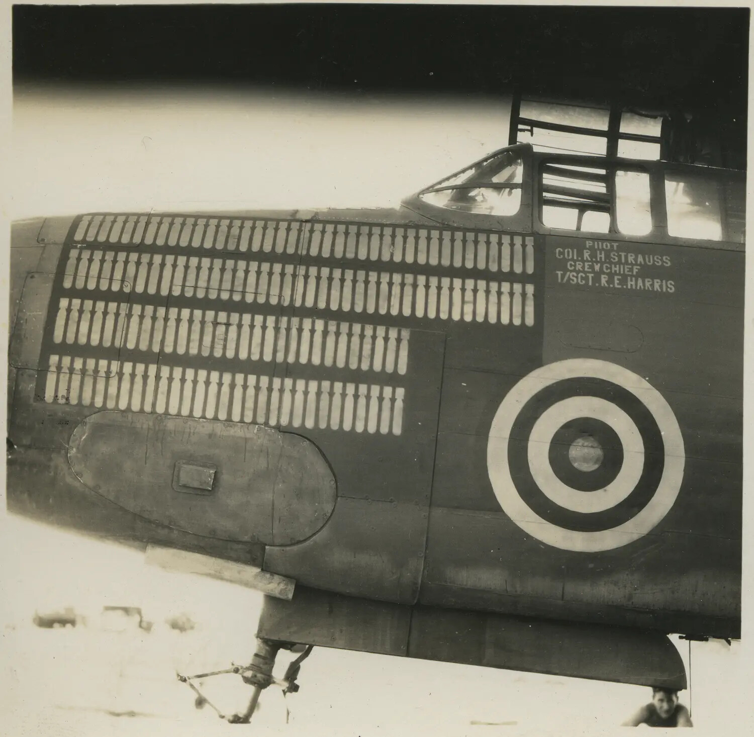 A-20 Havoc Nose Detail with Mission Markers, Bullseye Insignia, and Crew Credit — Col. R.H. Strauss, 312th Bombardment Group, WWII
