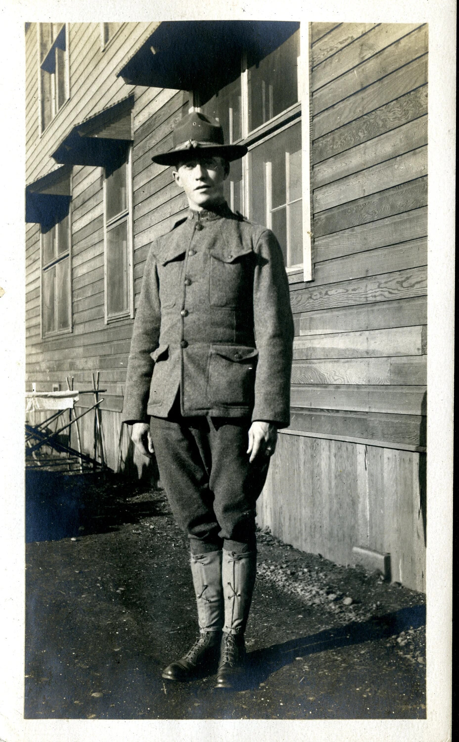 Full-Length Portrait of an American Soldier in Service Uniform, WWI Training Cantonment