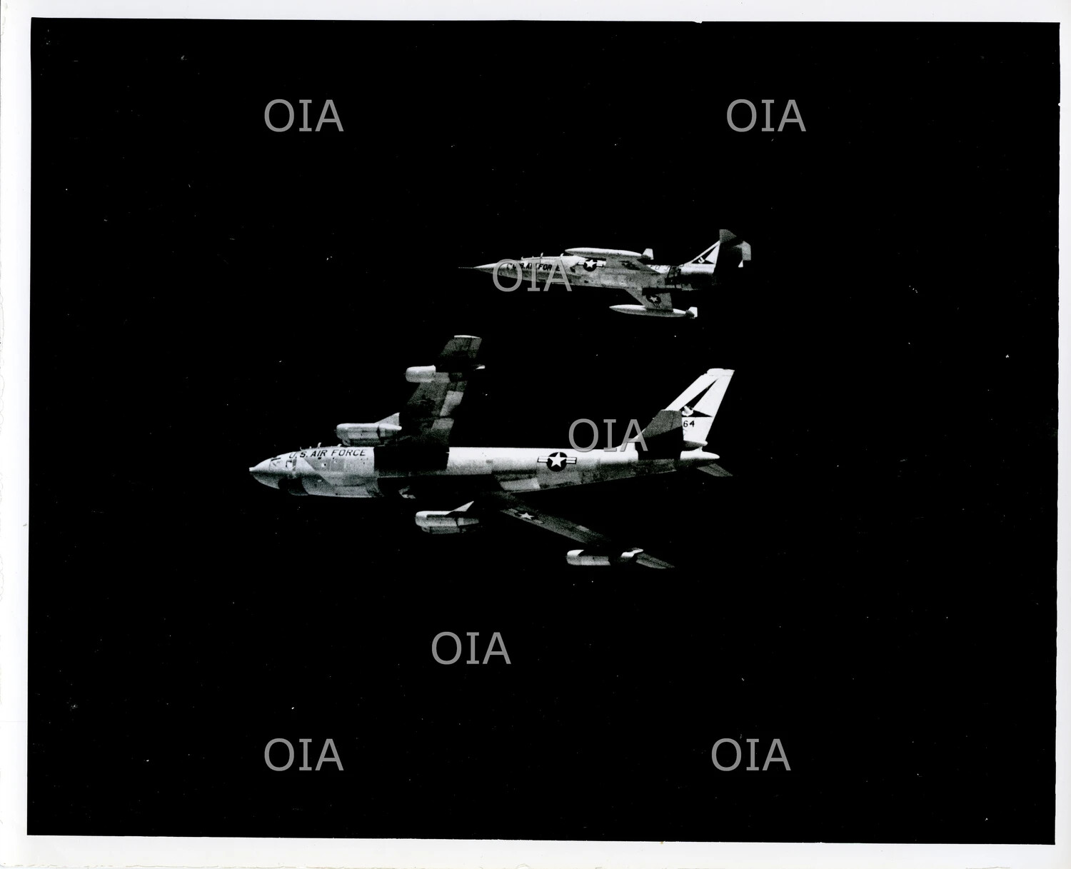 Boeing B-47 Stratojet Bomber in Formation with Lockheed F-104 Starfighter Chase Aircraft, USAF (Watermarked Reference Copy)