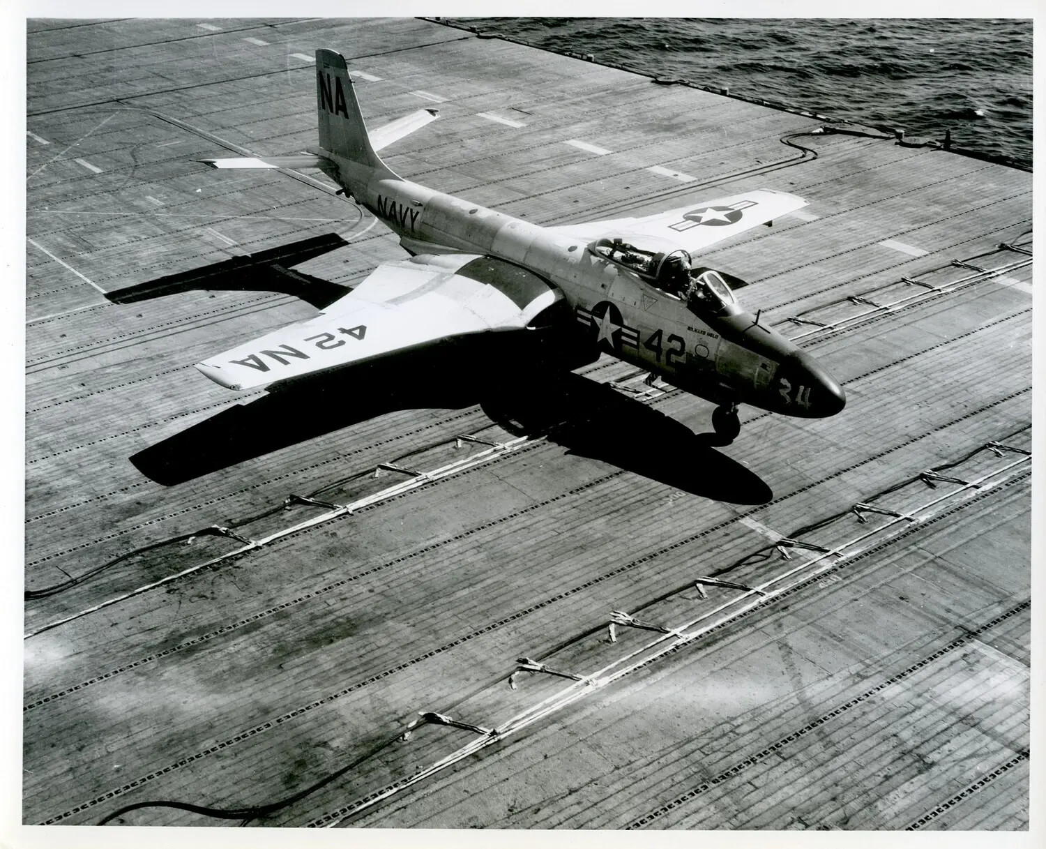 U.S. Navy T-2 Buckeye Jet Trainer (Tail Code 'NA', Side Number 42) During Carrier Flight Operations
