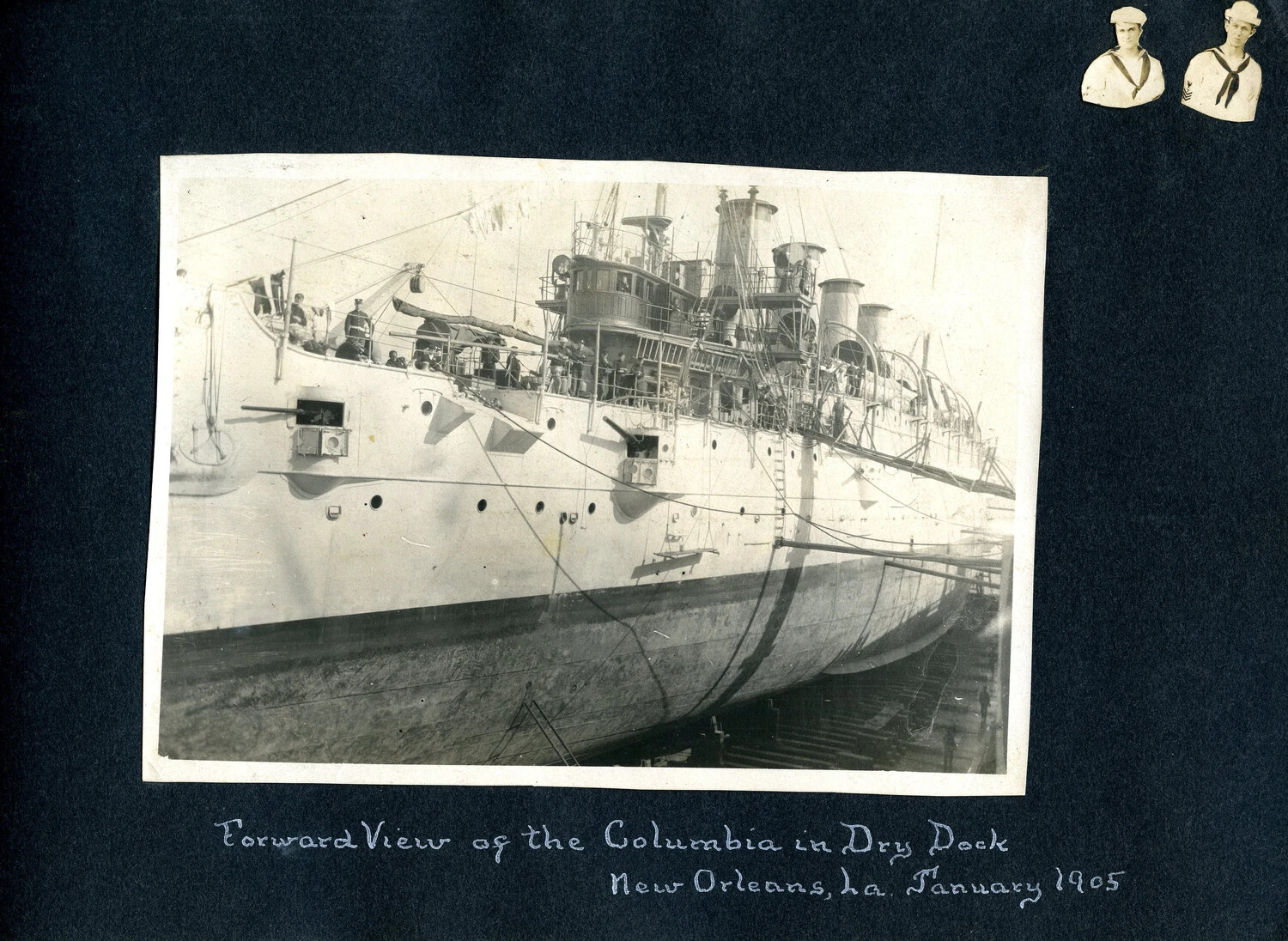Forward View of USS Columbia in Dry Dock, New Orleans, Louisiana, January 1905