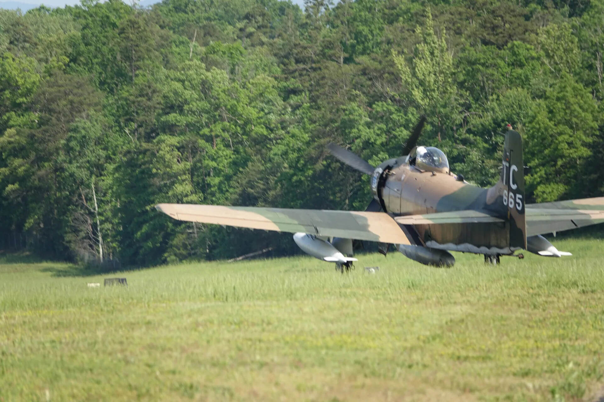 Douglas A-1 Skyraider 'TC 865' Landing/Departing Grass Airstrip