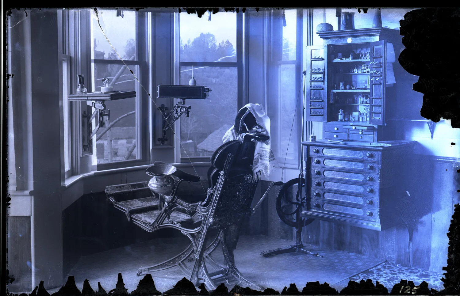 Antique Dental Operatory, Full Glass-Plate Negative with Edge Detail, Turn of the 20th Century