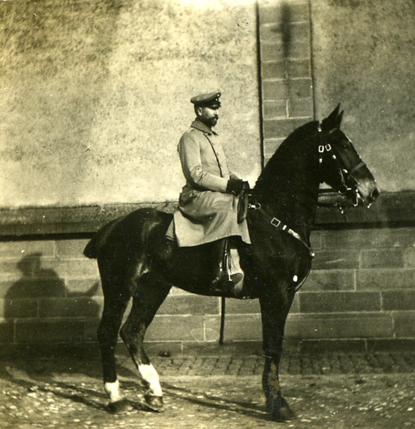 Mounted German Army Officer in Profile Portrait, WWI