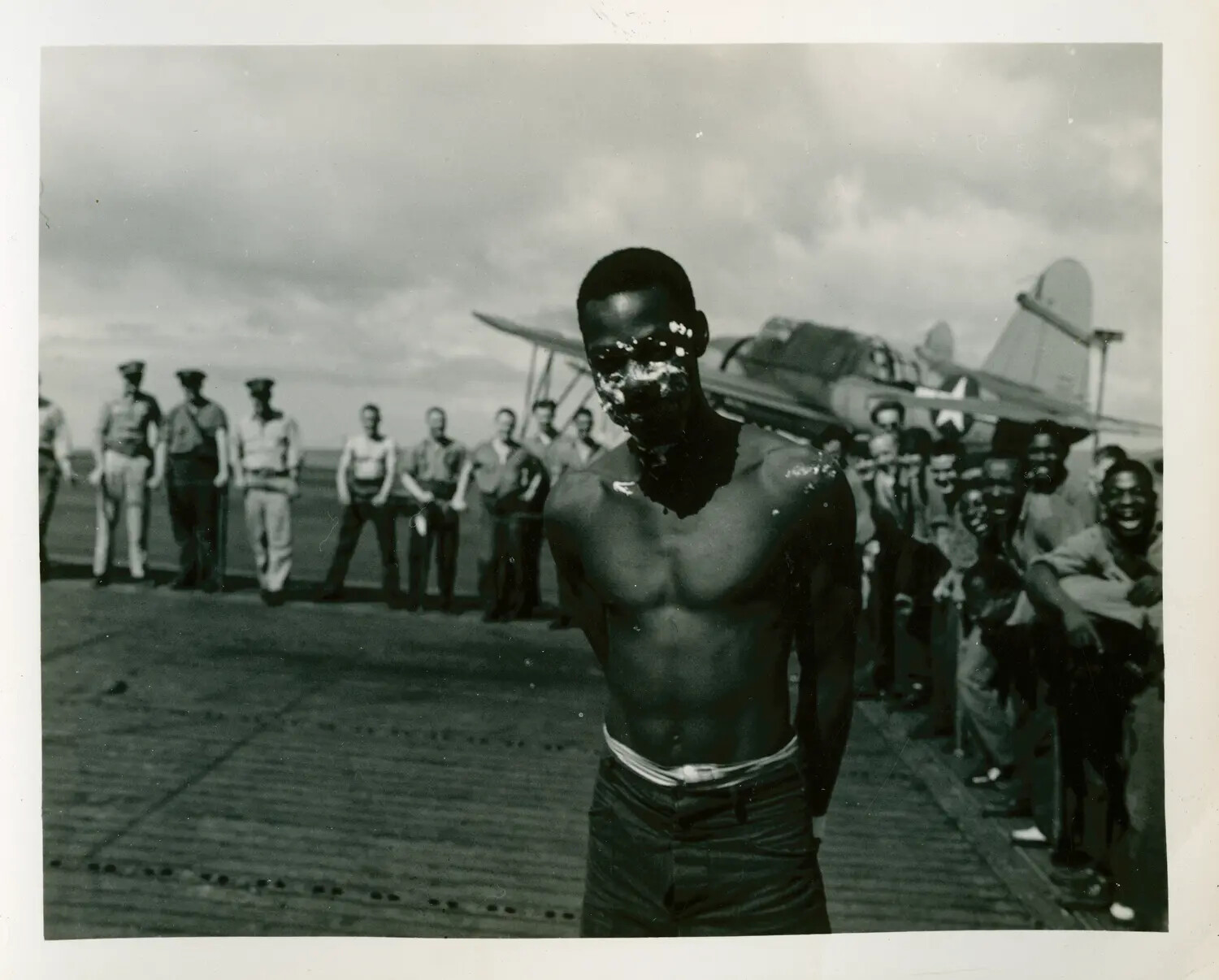 Shellback Initiation Ceremony on Flight Deck, USS Petrof Bay (CVE-80), WWII