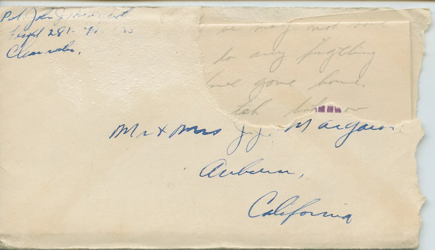 WWII-era Envelope Addressed to Mr. & Mrs. J.J. Margaroli, Auburn, California, 1944