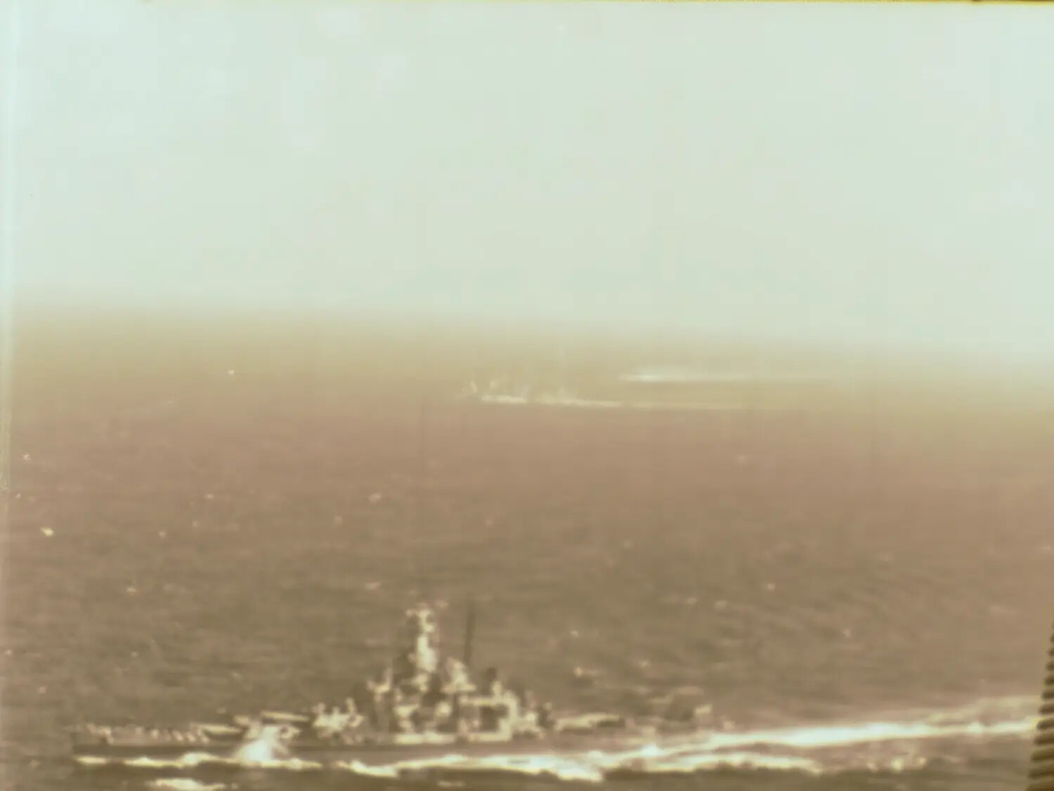 Aerial View of Warship at Sea, WWII Pacific Theater (Film Still, Francis R. Ferry Collection)