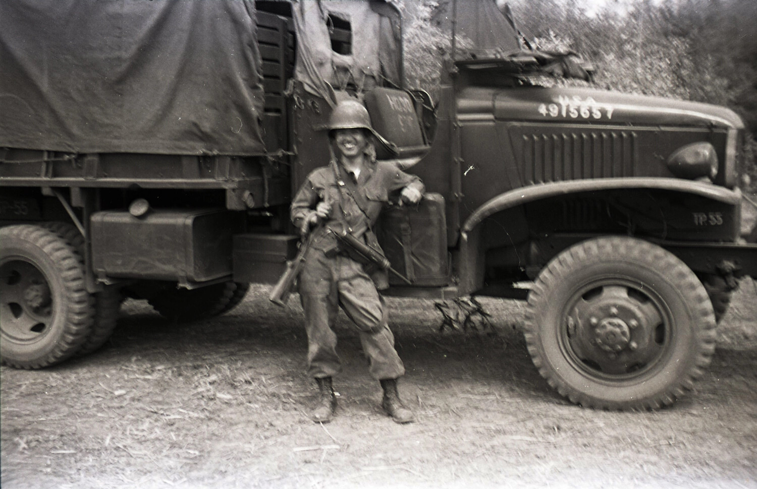 Soldier with M1 Garand Beside 6x6 Cargo Truck, 187th Airborne Regimental Combat Team, Korea