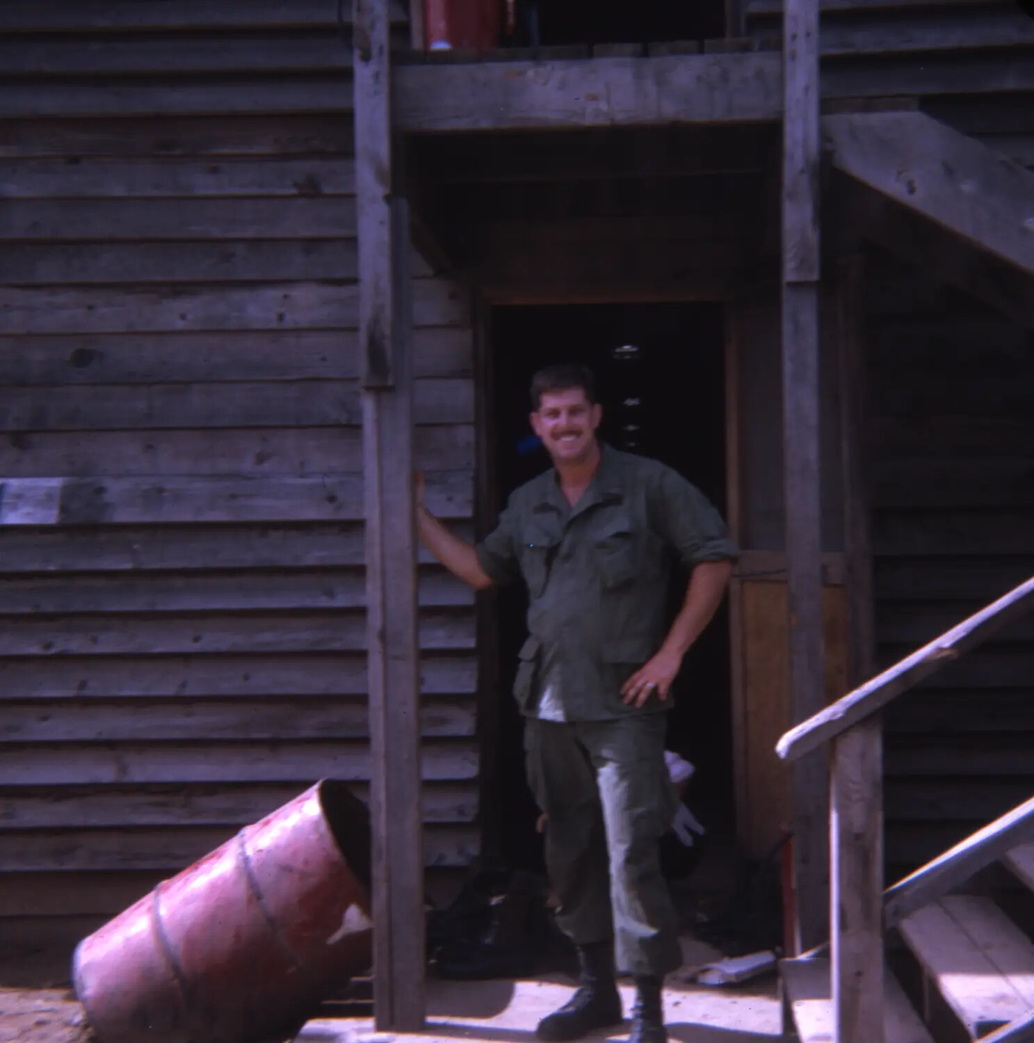 Serviceman at Barracks Doorway - Vietnam War 35mm Slide Collection