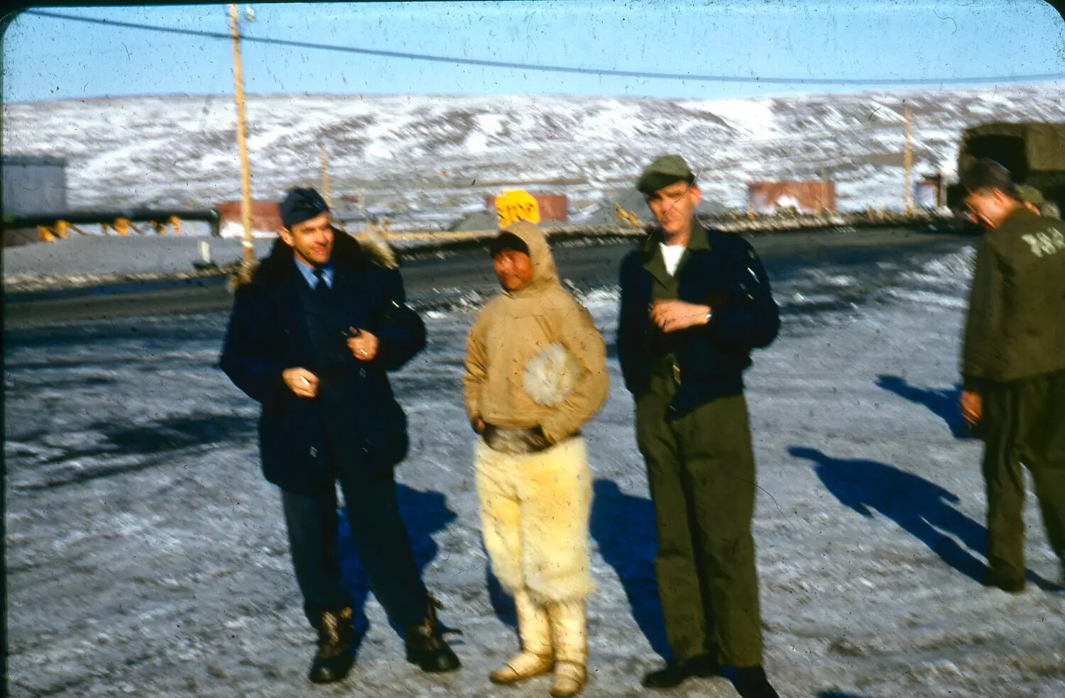 USAF Personnel with Local Greenlandic Inuit Man, Thule Air Base, Greenland, c. 1950s