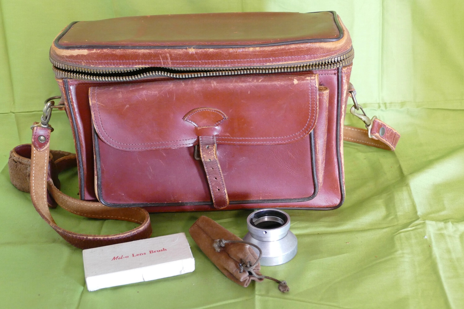 Vintage Leather Camera Case with Accessories — Lt. Bancroft Korean War Collection