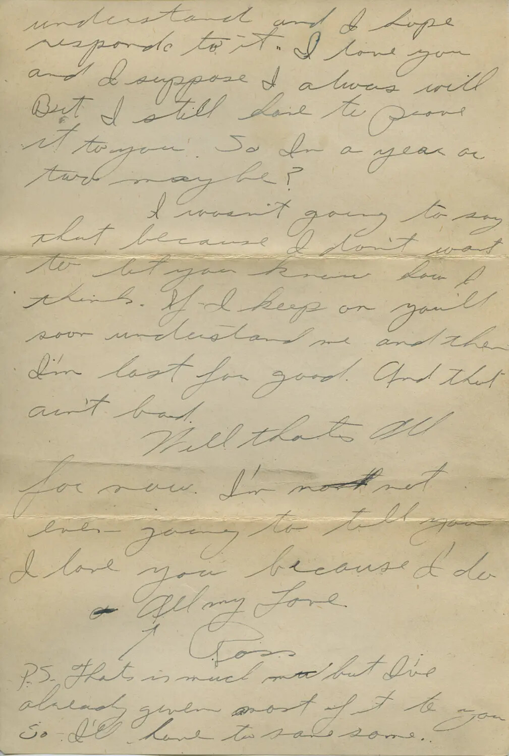 Handwritten Personal Letter, Page from WWII-Era Correspondence, Moon/Sammiet Collection