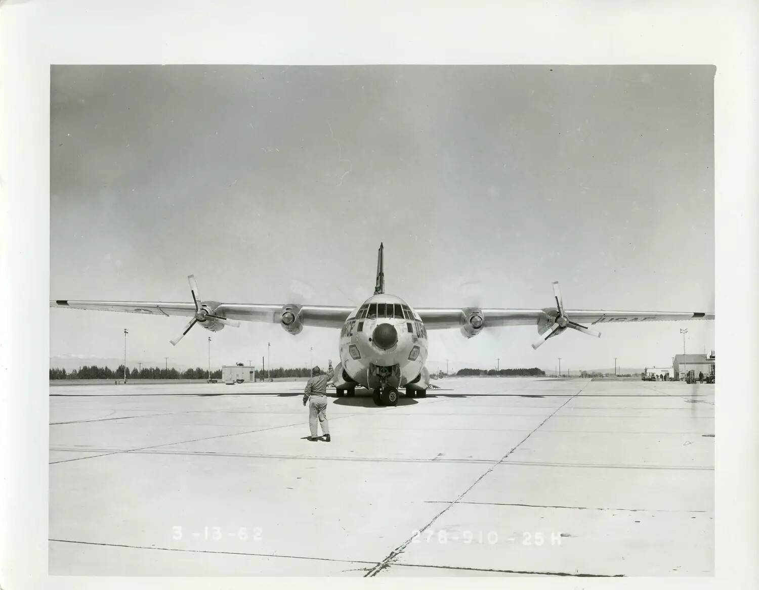 Lockheed C-130 Hercules, Frontal View on Airfield Ramp, U.S. Air Force, 13 March 1962