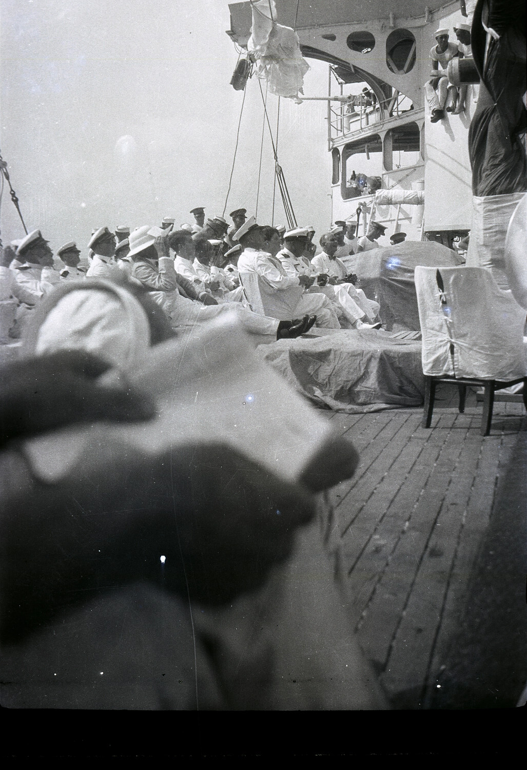 U.S. Navy Officers and Sailors Gathered on Deck, China Station, Pre-WWII Era