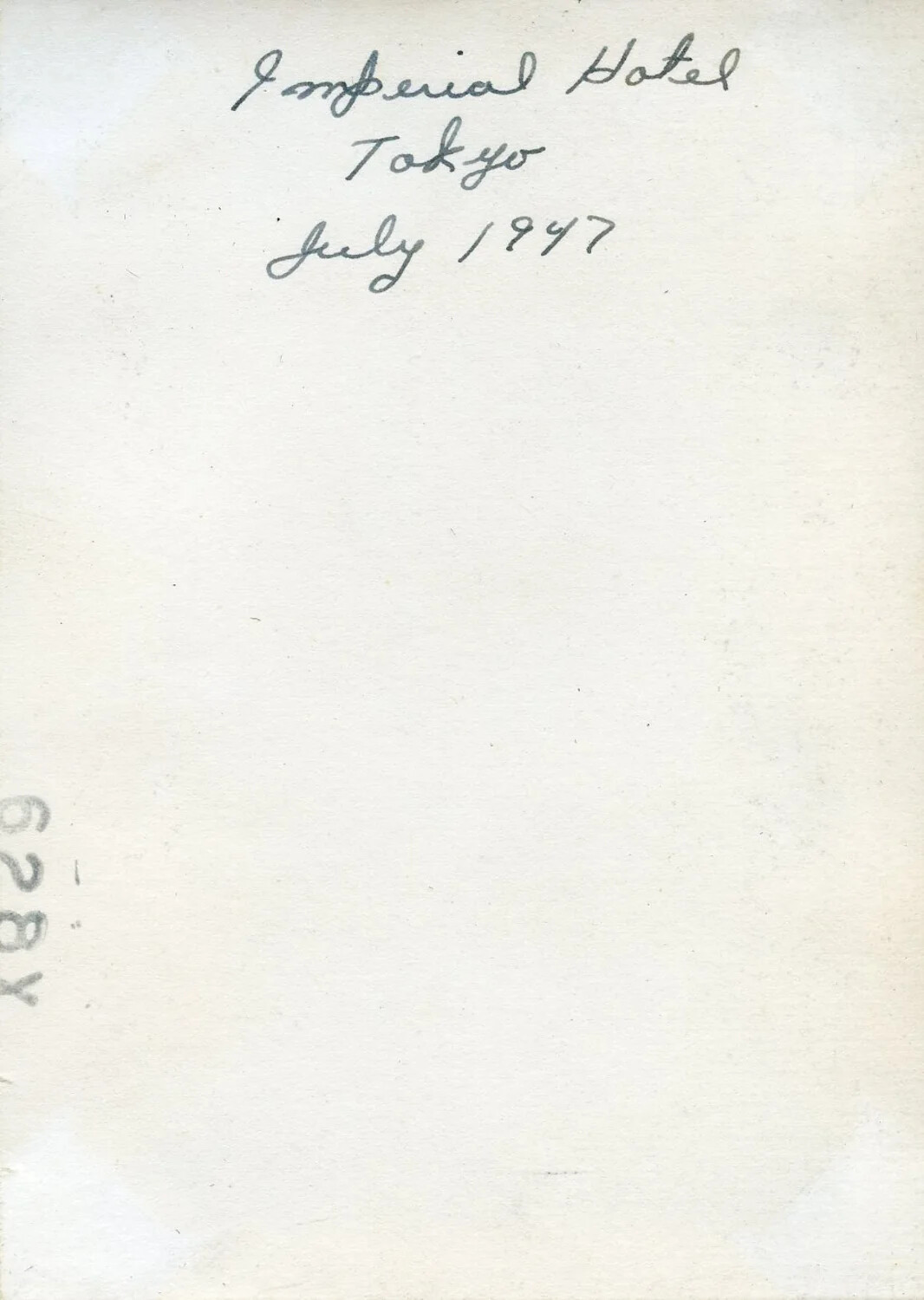 Photograph Verso: Handwritten Caption 'Imperial Hotel, Tokyo, July 1947'