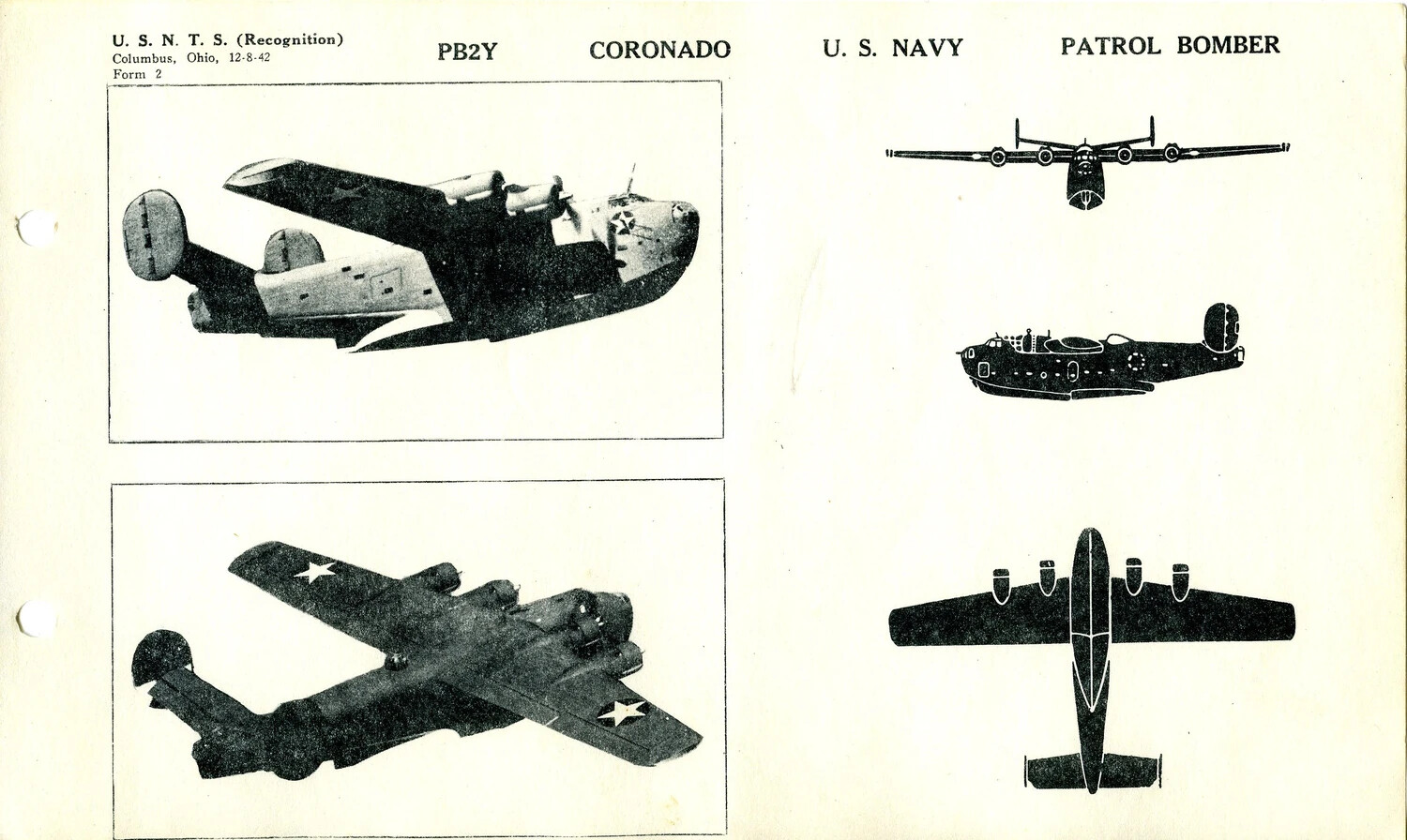 USNTS Aircraft Recognition Manual Page: PB2Y Coronado, U.S. Navy Patrol Bomber (Columbus, Ohio, 1942)