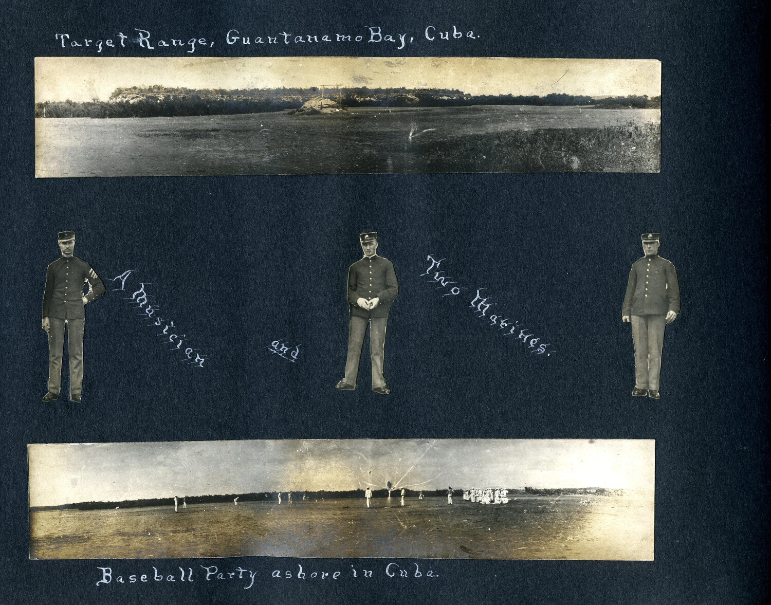 Album Page: Target Range, Guantanamo Bay, Cuba - Musician and Marines - Baseball Party Ashore