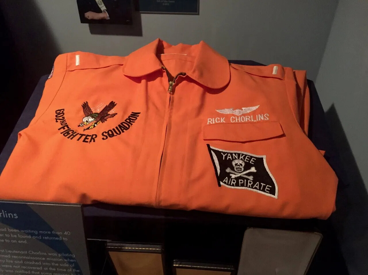 Museum Display: Flight Suit of 1st Lt. Rick Chorlins, 602nd Fighter Squadron, with 'Yankee Air Pirate' Patch