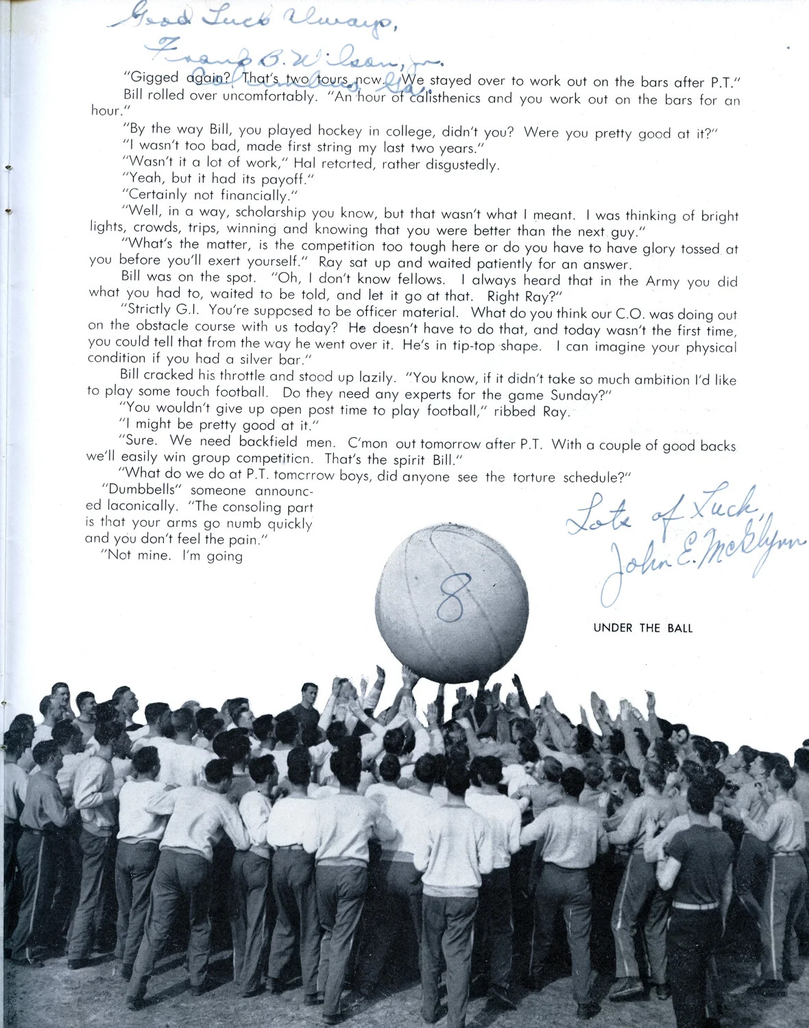 'Under the Ball' - Cadets Playing Push-Ball During Physical Training, with Cadet Dialogue Text, AAF Pre-Flight Training Booklet