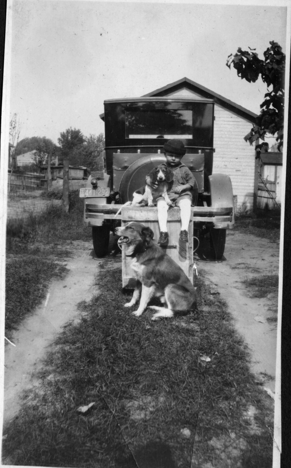 Child and Family Dogs on Truck Tailgate, Presidio Photo Album