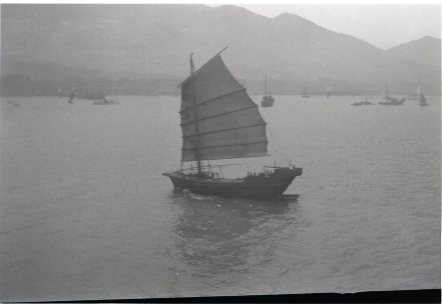Chinese Junk at Anchor in Harbor, China, WWII Era