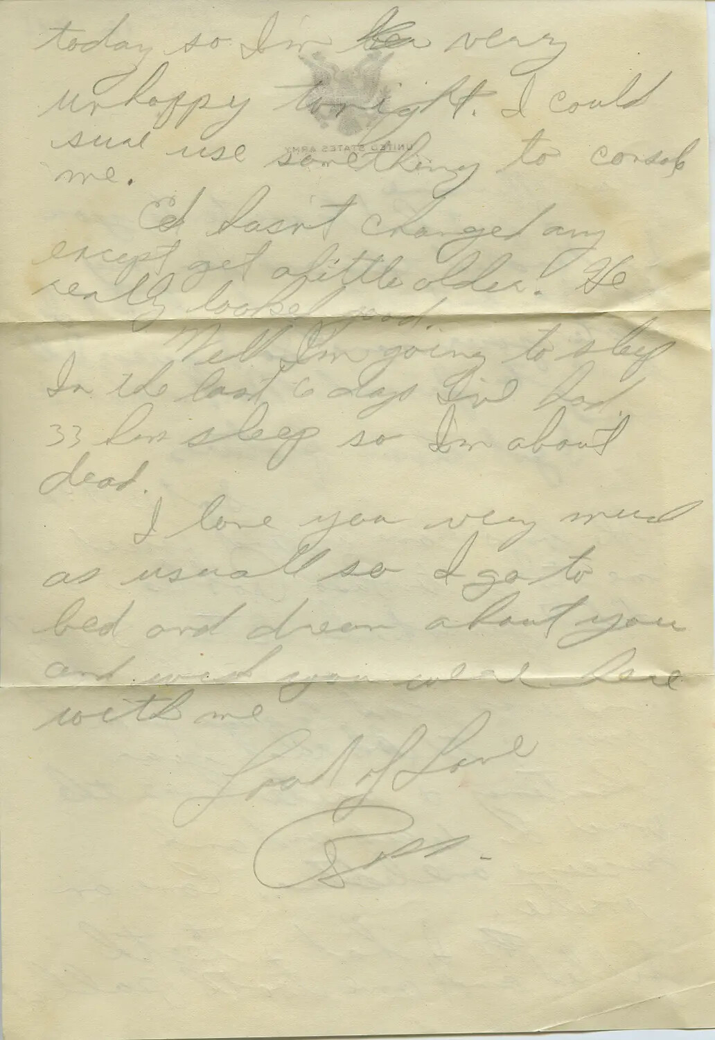 Handwritten WWII Soldier's Letter on United States Army Watermarked Stationery -- 'Moon Sammiet' Collection