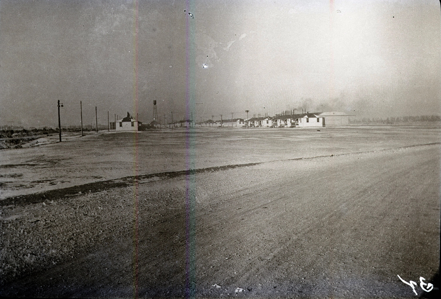 Row of Wooden Barracks Buildings at a WWI-Era Training Field, Possibly Scott Field, Illinois
