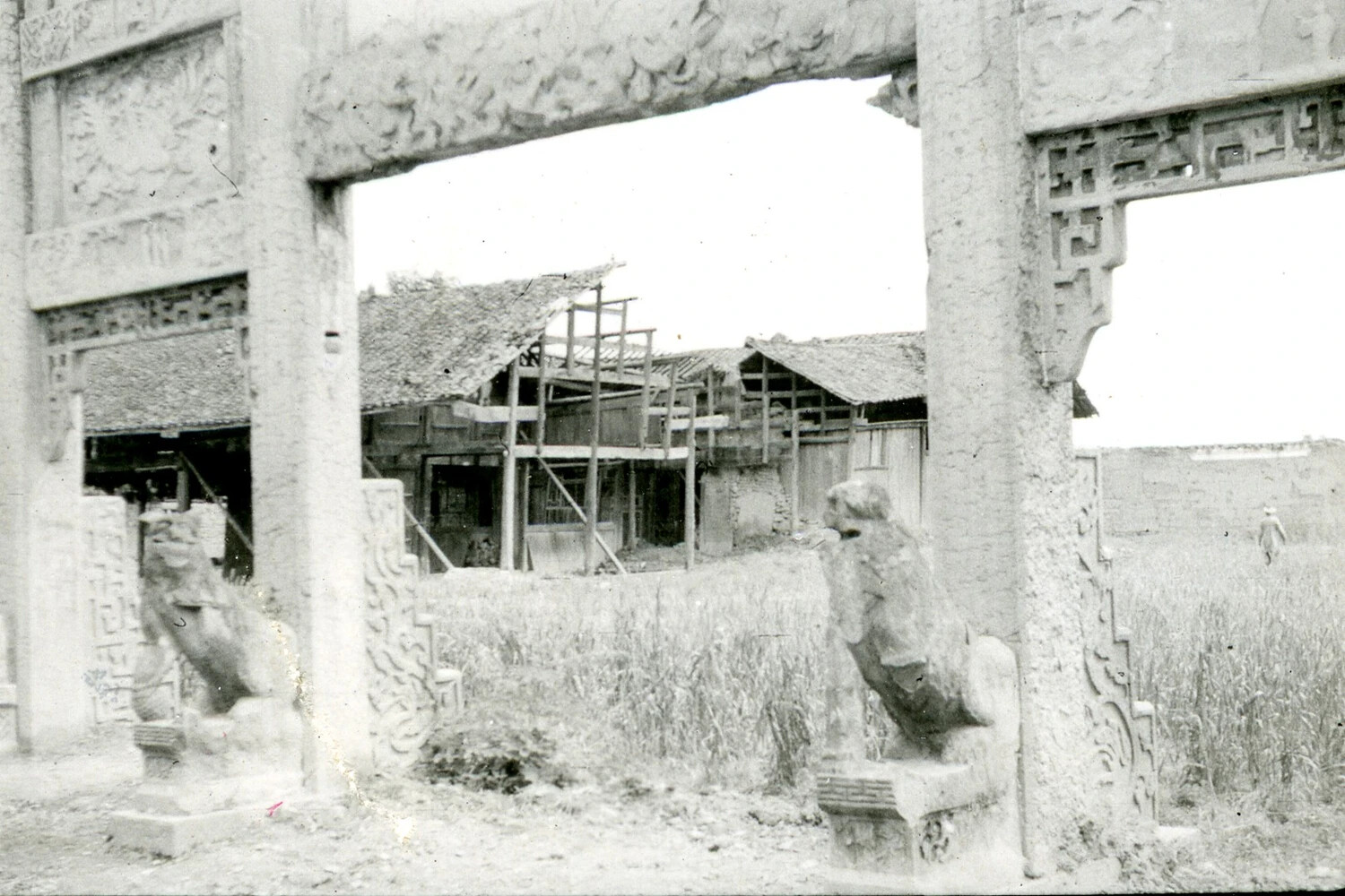 Carved Stone Memorial Gate with Guardian Lions - Asian Port of Call, Vietnam War-Era U.S. Navy Deployment