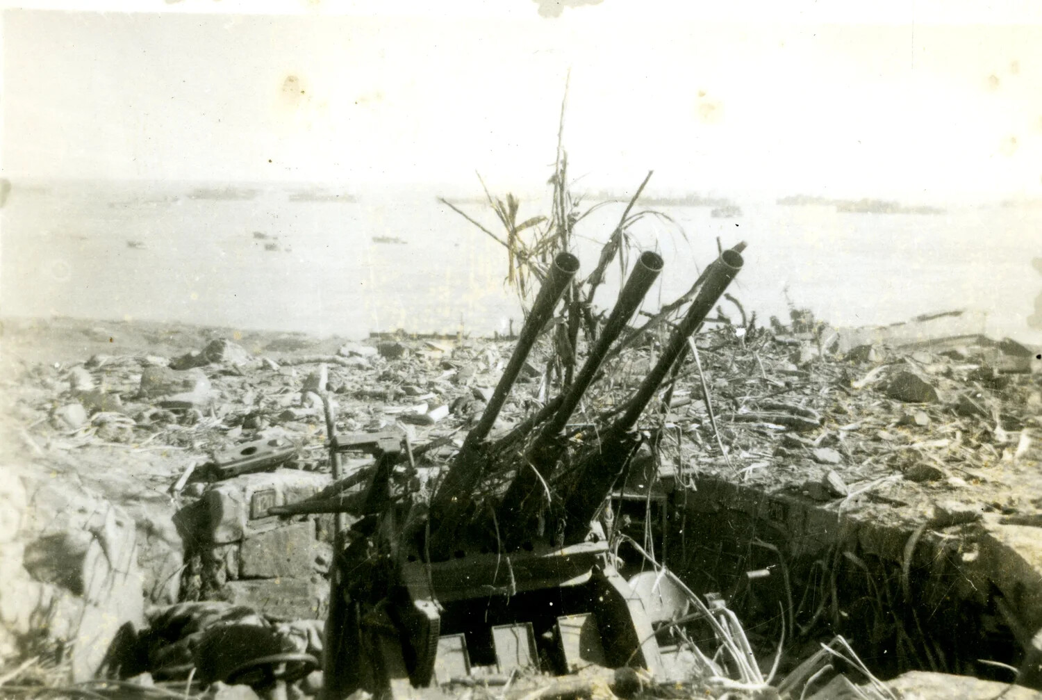 Destroyed Japanese Multi-Barrel Gun Emplacement Overlooking the Beachhead, Iwo Jima, 1945