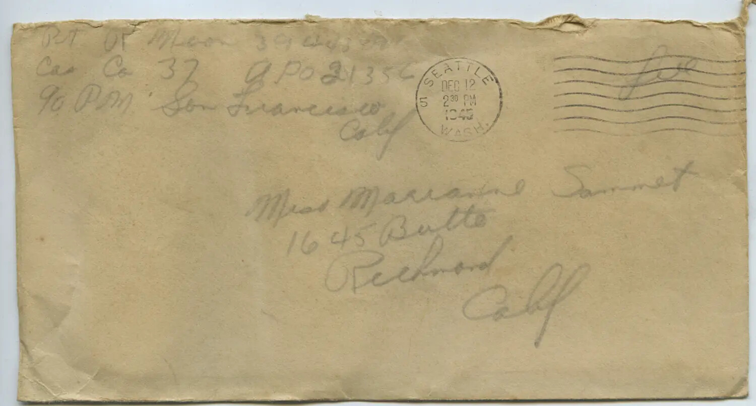 Wartime Correspondence Envelope Addressed to Miss Marianne Sammiet, Richmond, California