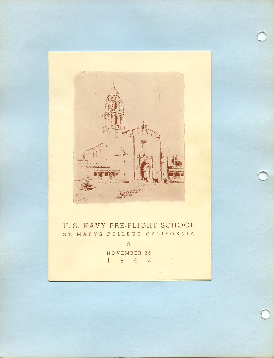 U.S. Navy Pre-Flight School Program Cover, St. Mary's College, California, November 26, 1942