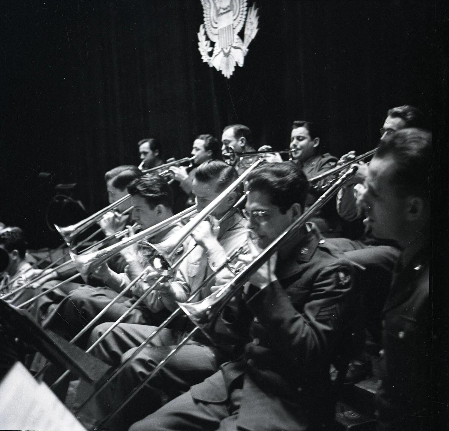 U.S. Military Band Trombone Section in Concert Performance