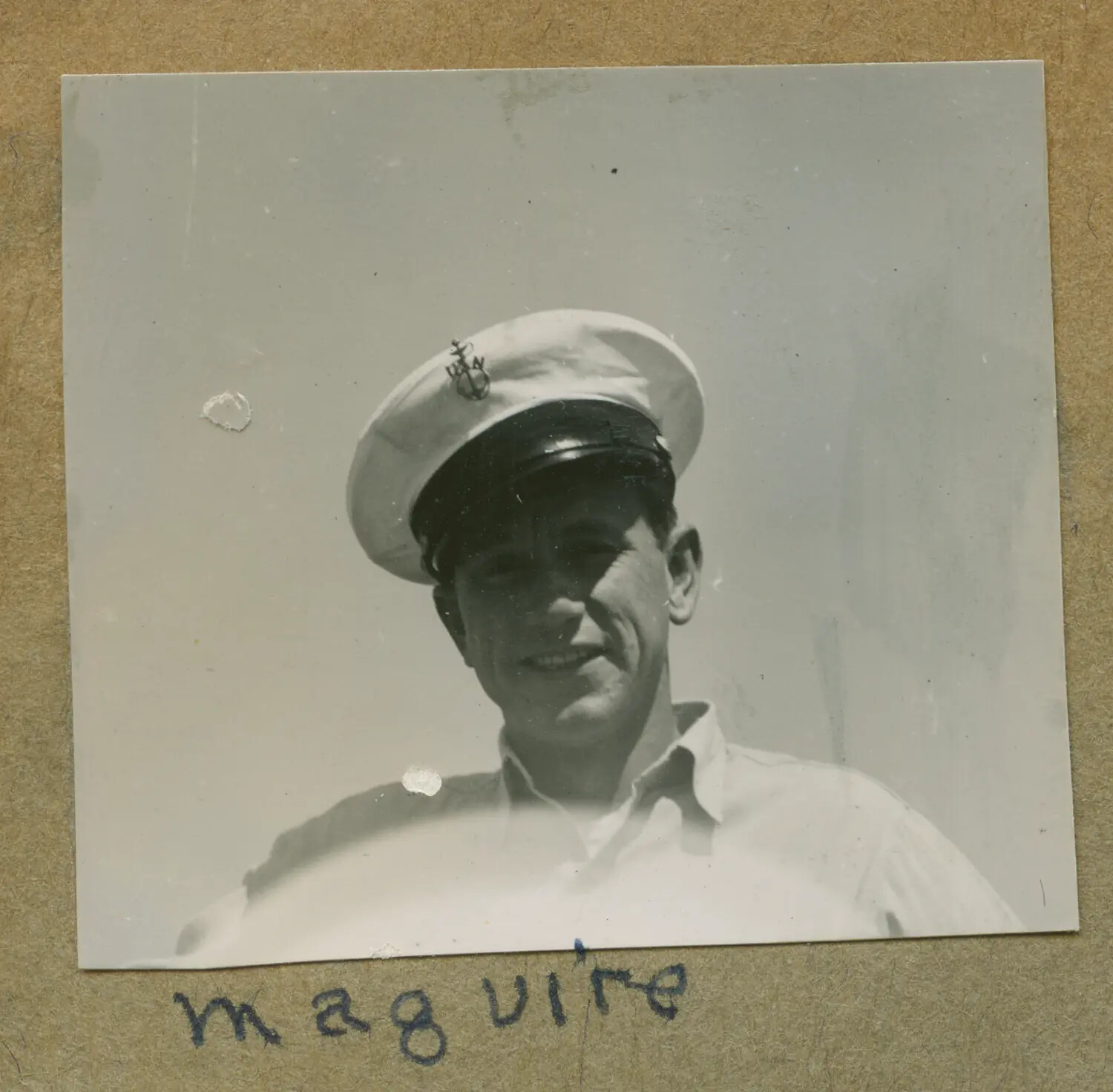 Portrait of "Maguire" in Navy White Combination Cap, V-5 Cadet Album Snapshot