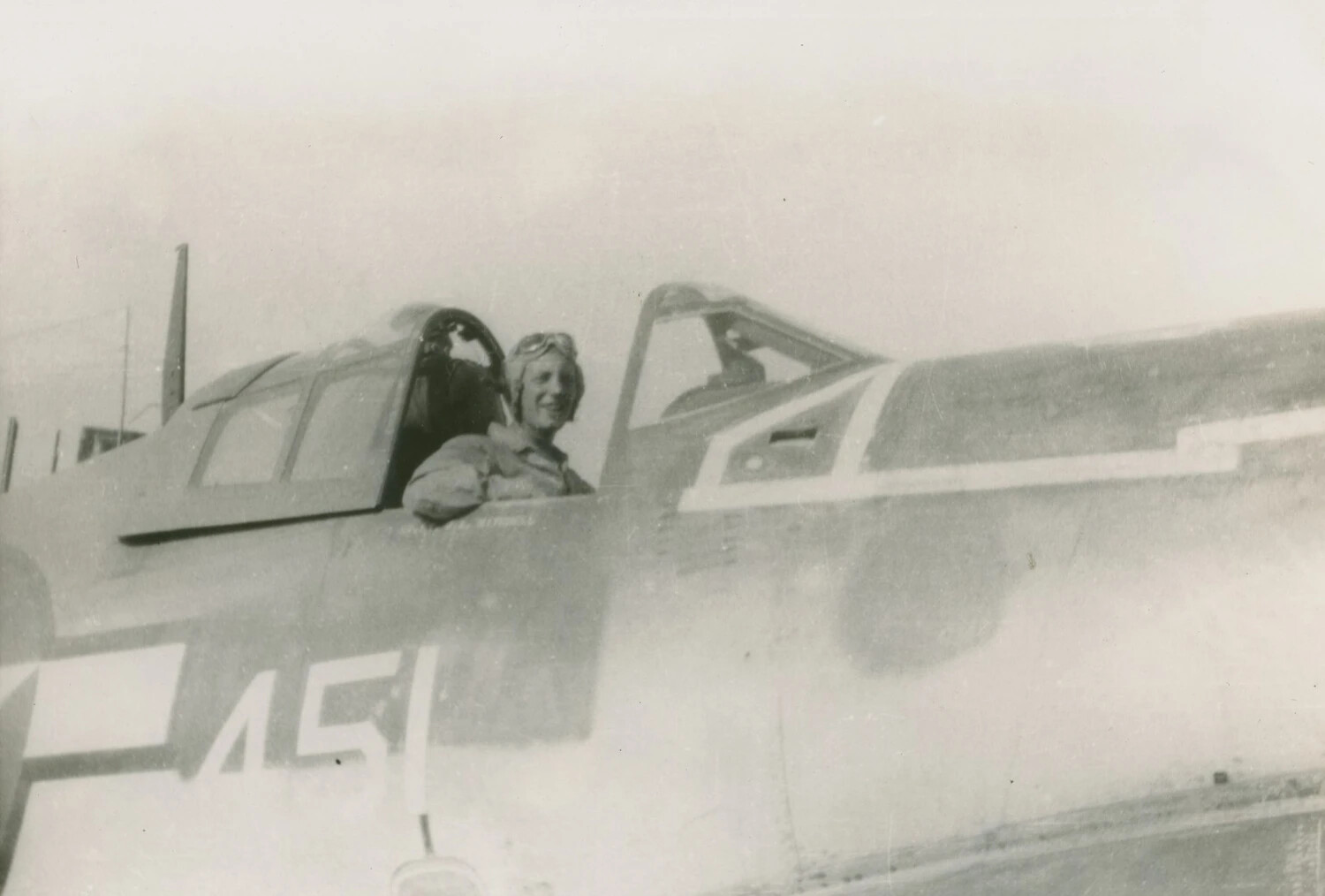 Aviator in Cockpit of Two-Seat Trainer Aircraft (SNJ/AT-6 Type), McAleer Collection, WWII Era