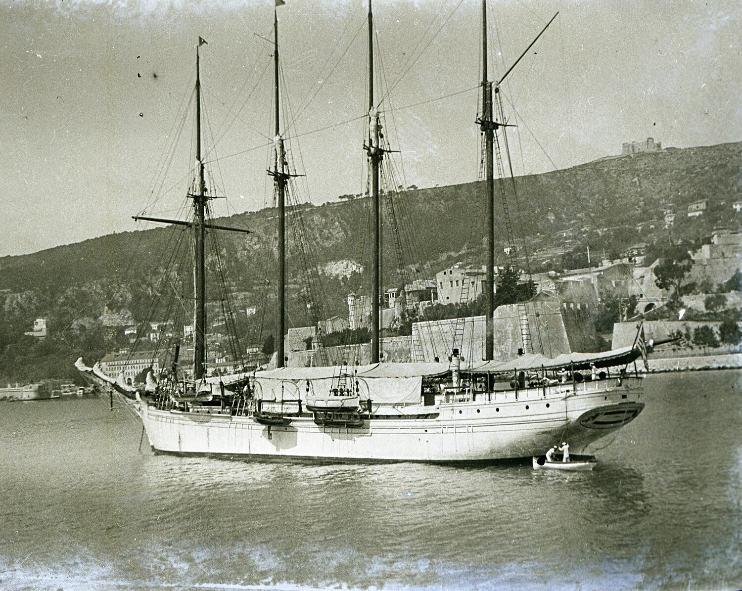 Four-Masted Sailing Vessel at Anchor in Harbor, 1930s China/Pacific Collection