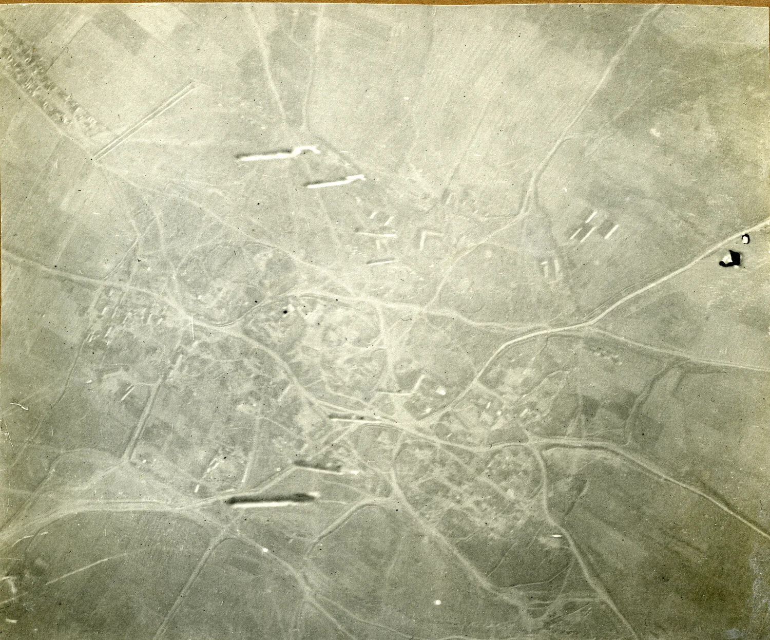 WWI Aerial Reconnaissance Photograph of French Village and Road Network, French Pilot Album