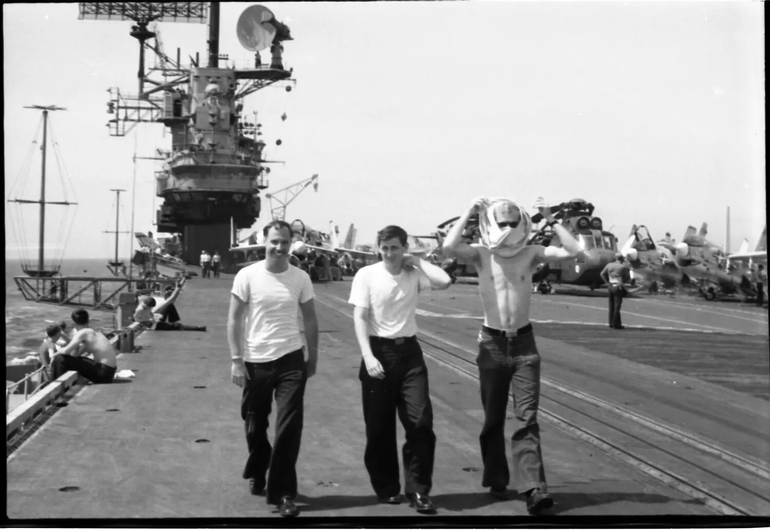 Off-Duty Sailors on the Flight Deck of USS Ticonderoga, Vietnam War Era